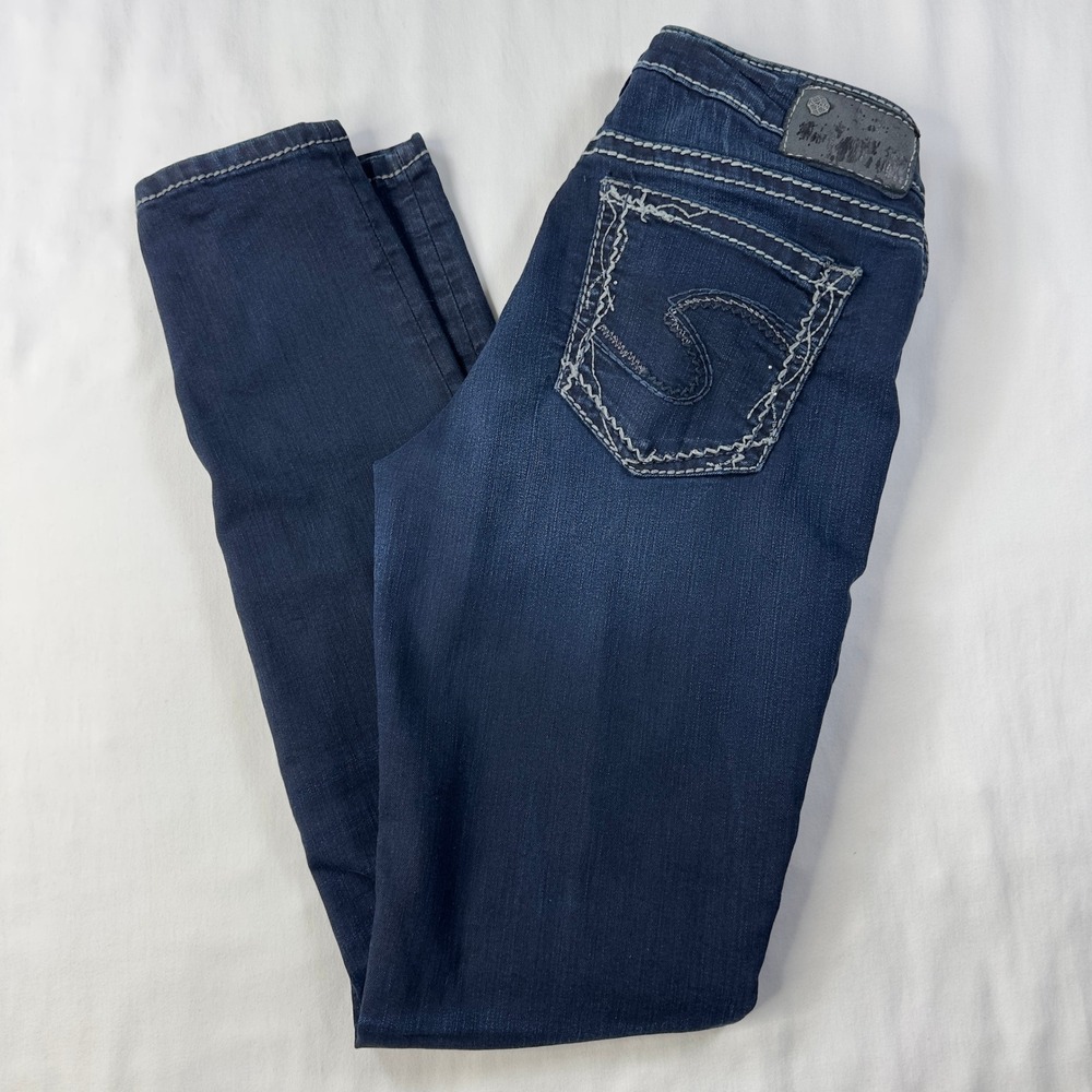 Silver Jeans Women's 29x31 Aiko Super Skinny‎ Dark Blue Denim Pants